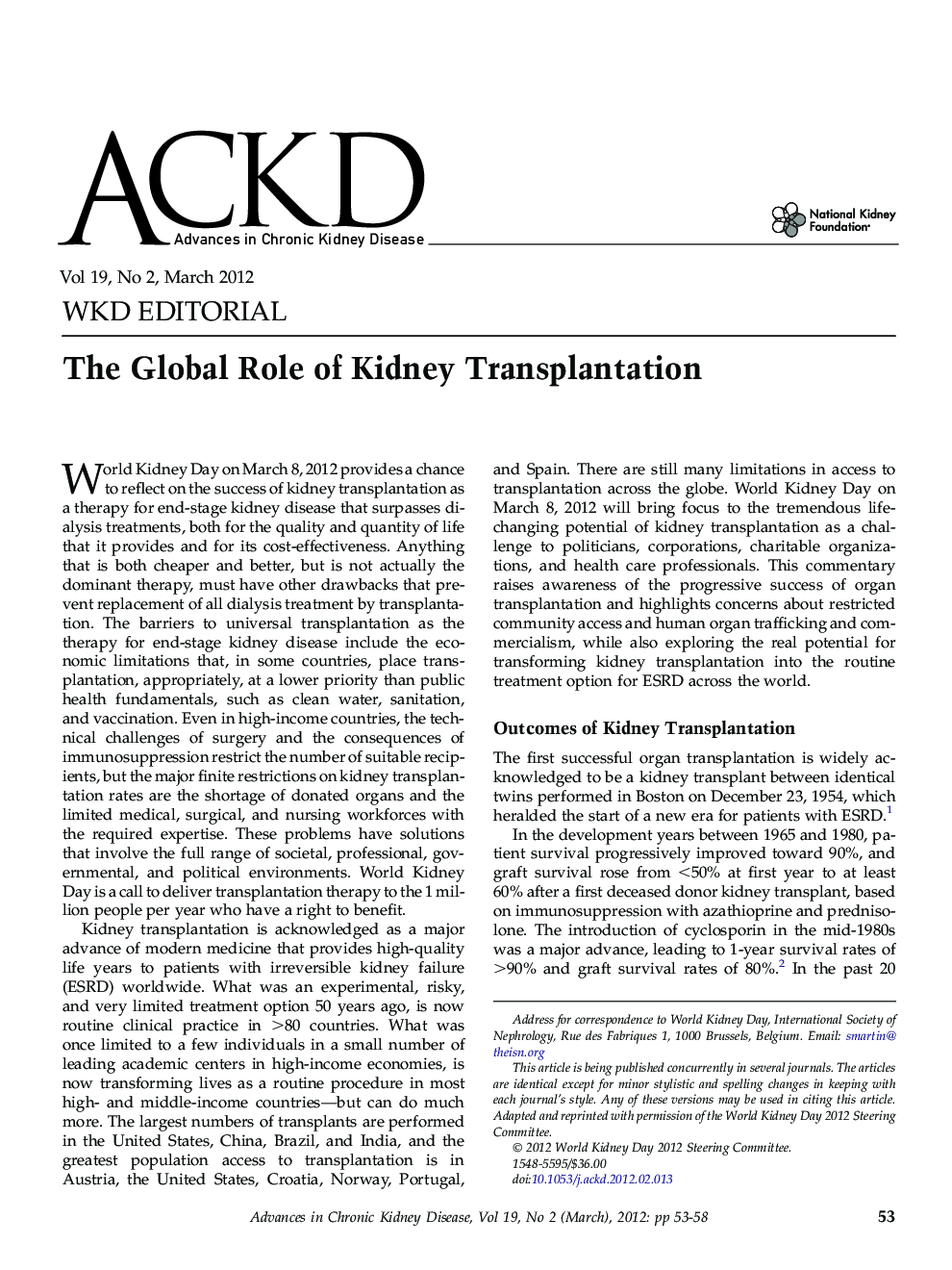 The Global Role of Kidney Transplantation