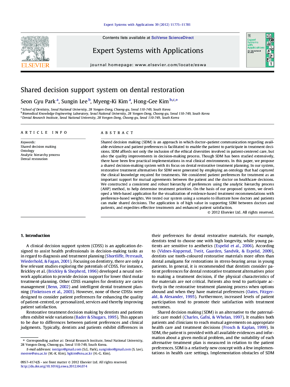 Shared decision support system on dental restoration