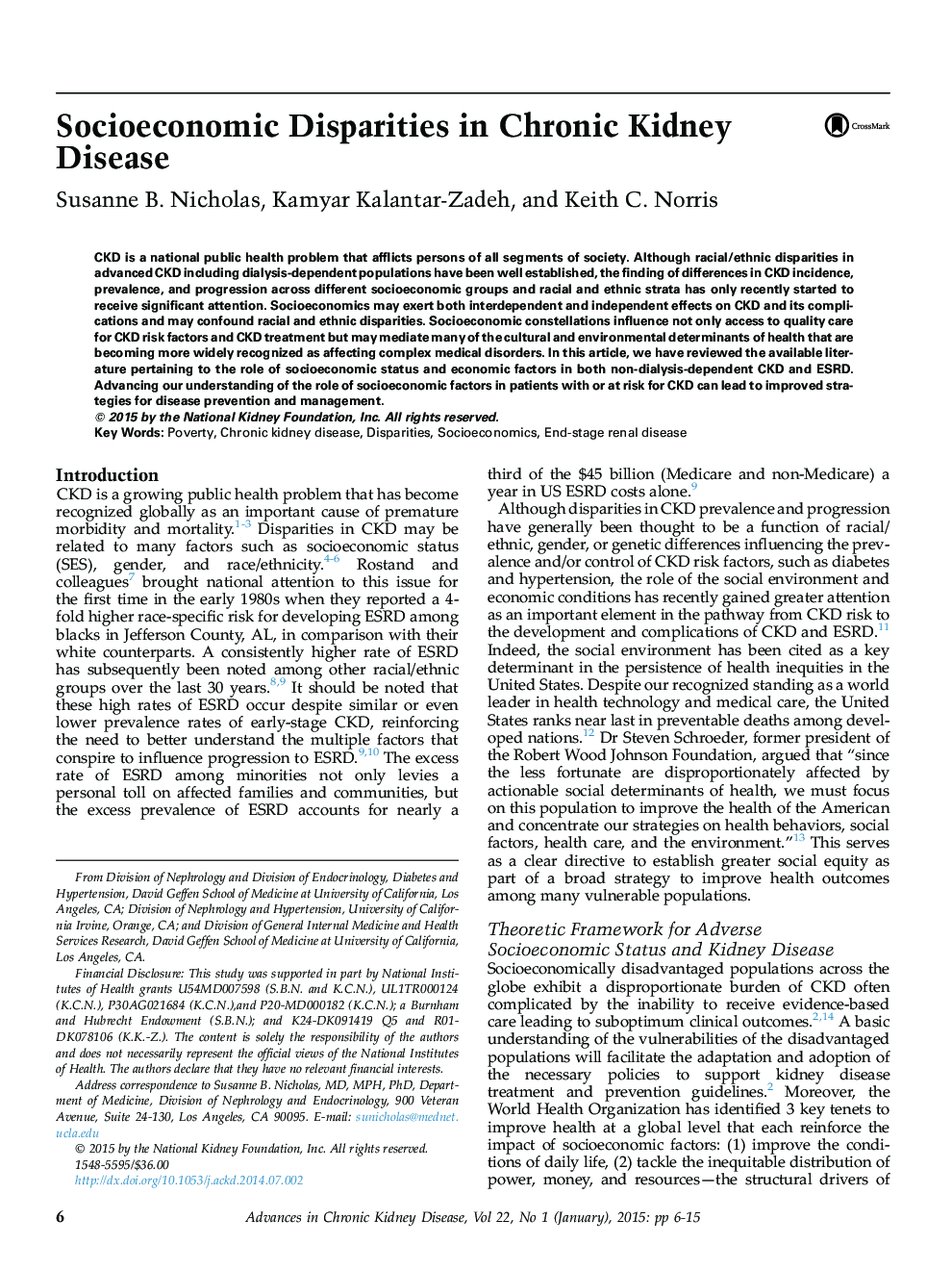 Socioeconomic Disparities in Chronic Kidney Disease