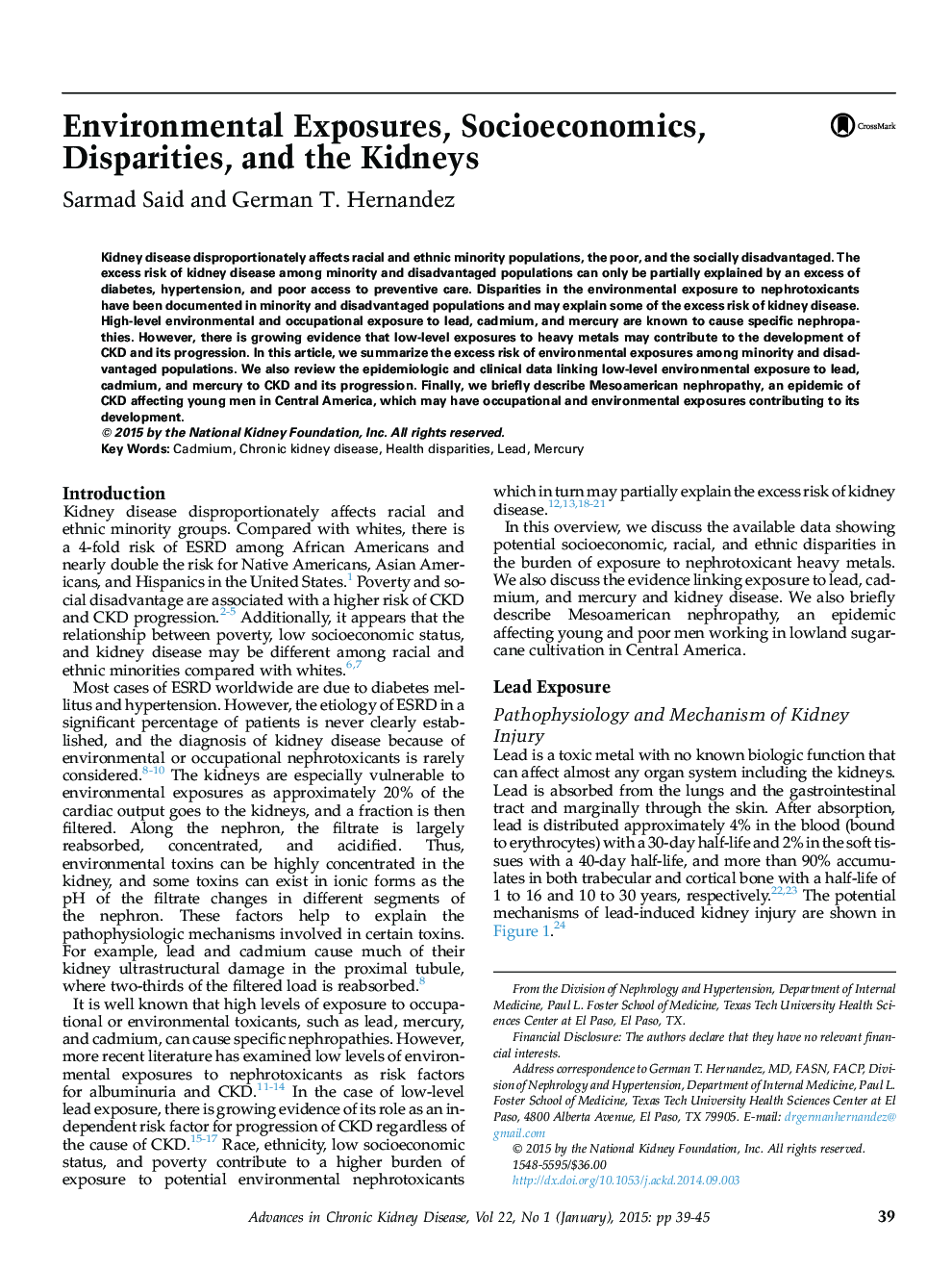 Environmental Exposures, Socioeconomics, Disparities, and the Kidneys