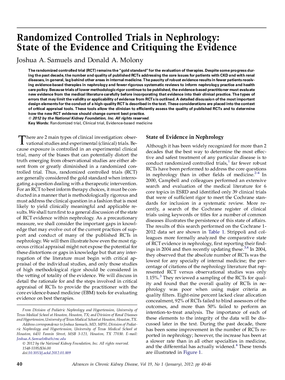 Randomized Controlled Trials in Nephrology: State of the Evidence and Critiquing the Evidence