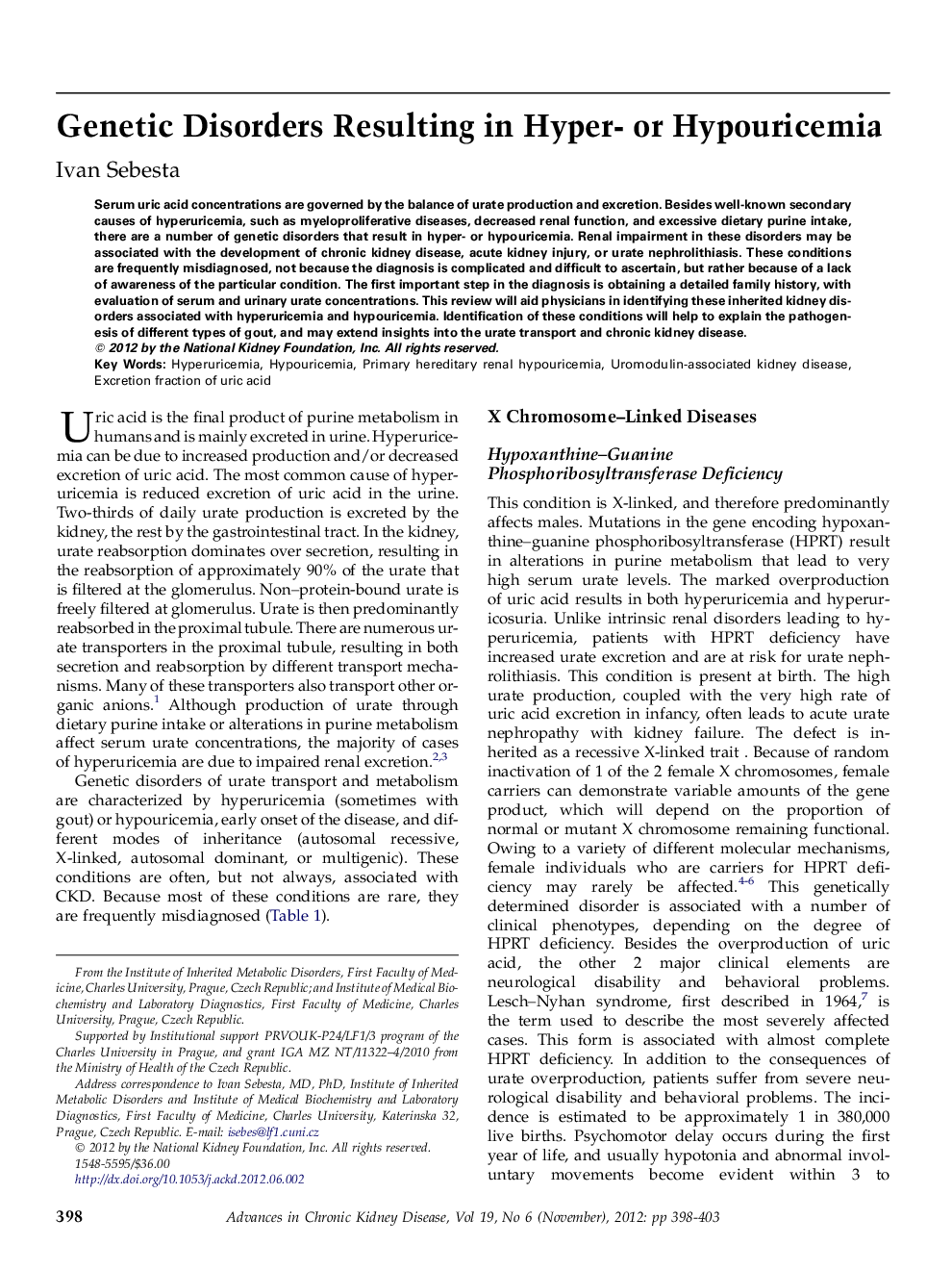 Genetic Disorders Resulting in Hyper- or Hypouricemia