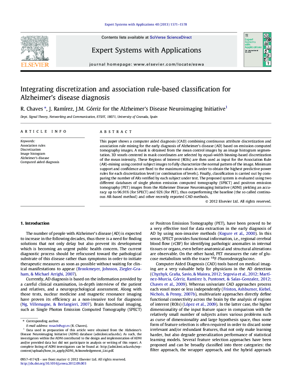 Integrating discretization and association rule-based classification for Alzheimer’s disease diagnosis