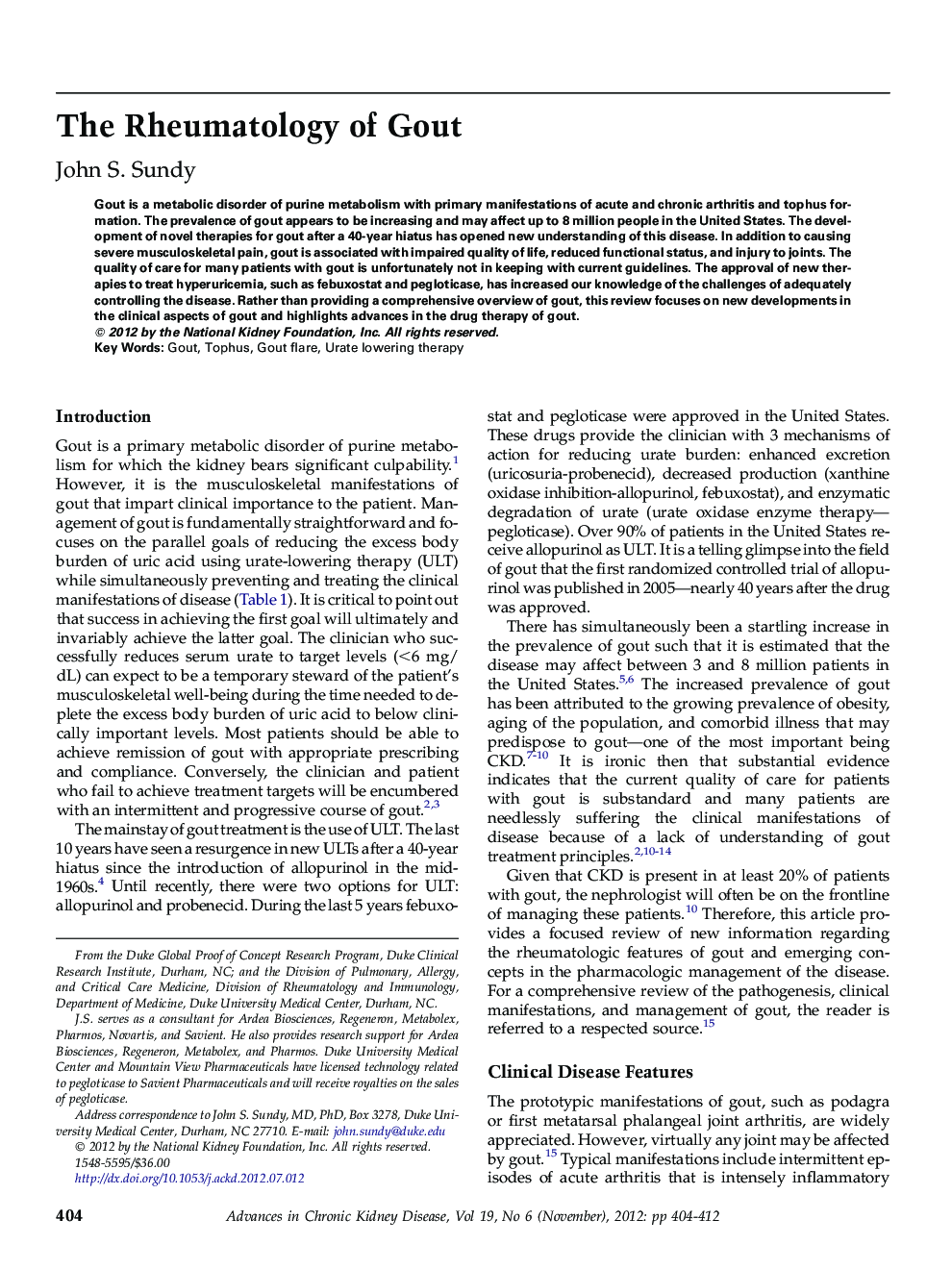 The Rheumatology of Gout