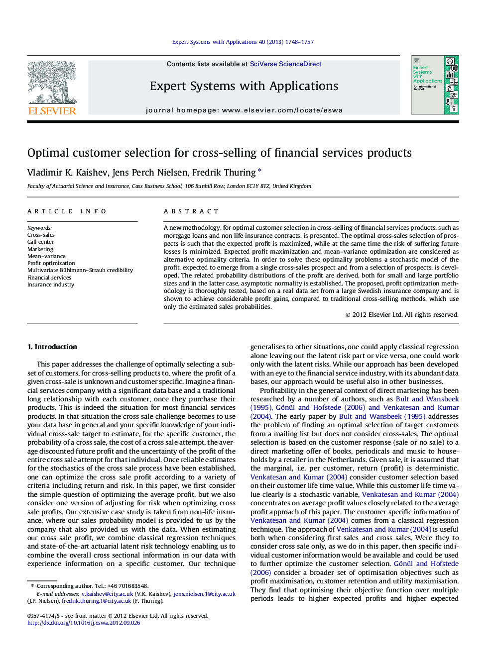 Optimal customer selection for cross-selling of financial services products