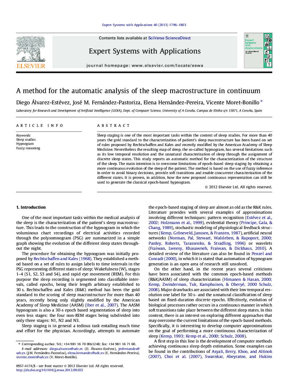 A method for the automatic analysis of the sleep macrostructure in continuum
