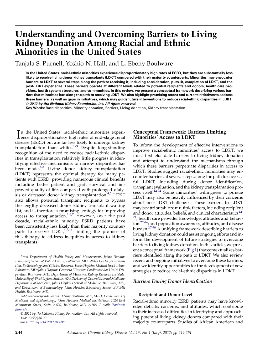 Understanding and Overcoming Barriers to Living Kidney Donation Among Racial and Ethnic MinoritiesÂ inÂ the United States