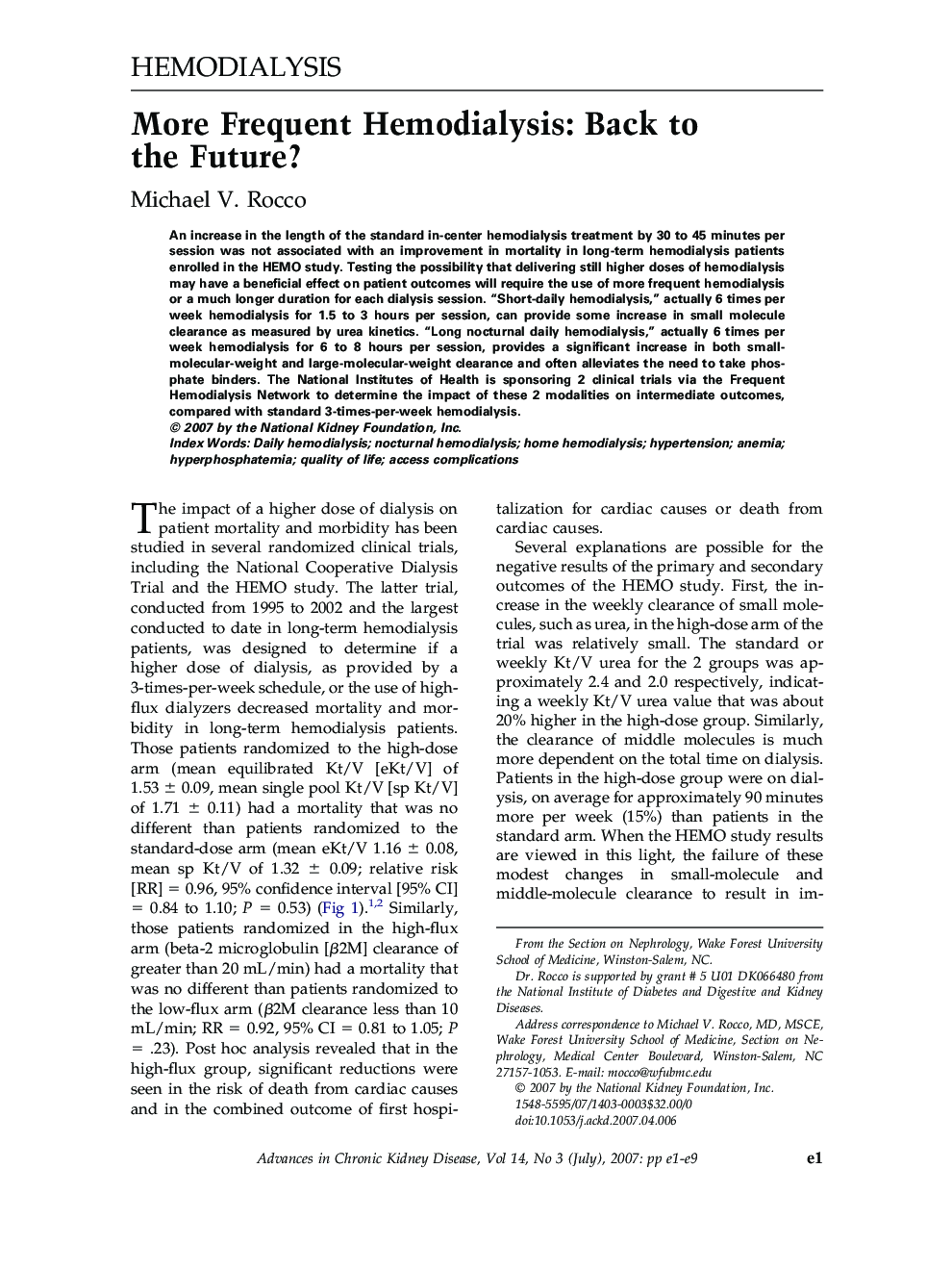 More Frequent Hemodialysis: Back to the Future?