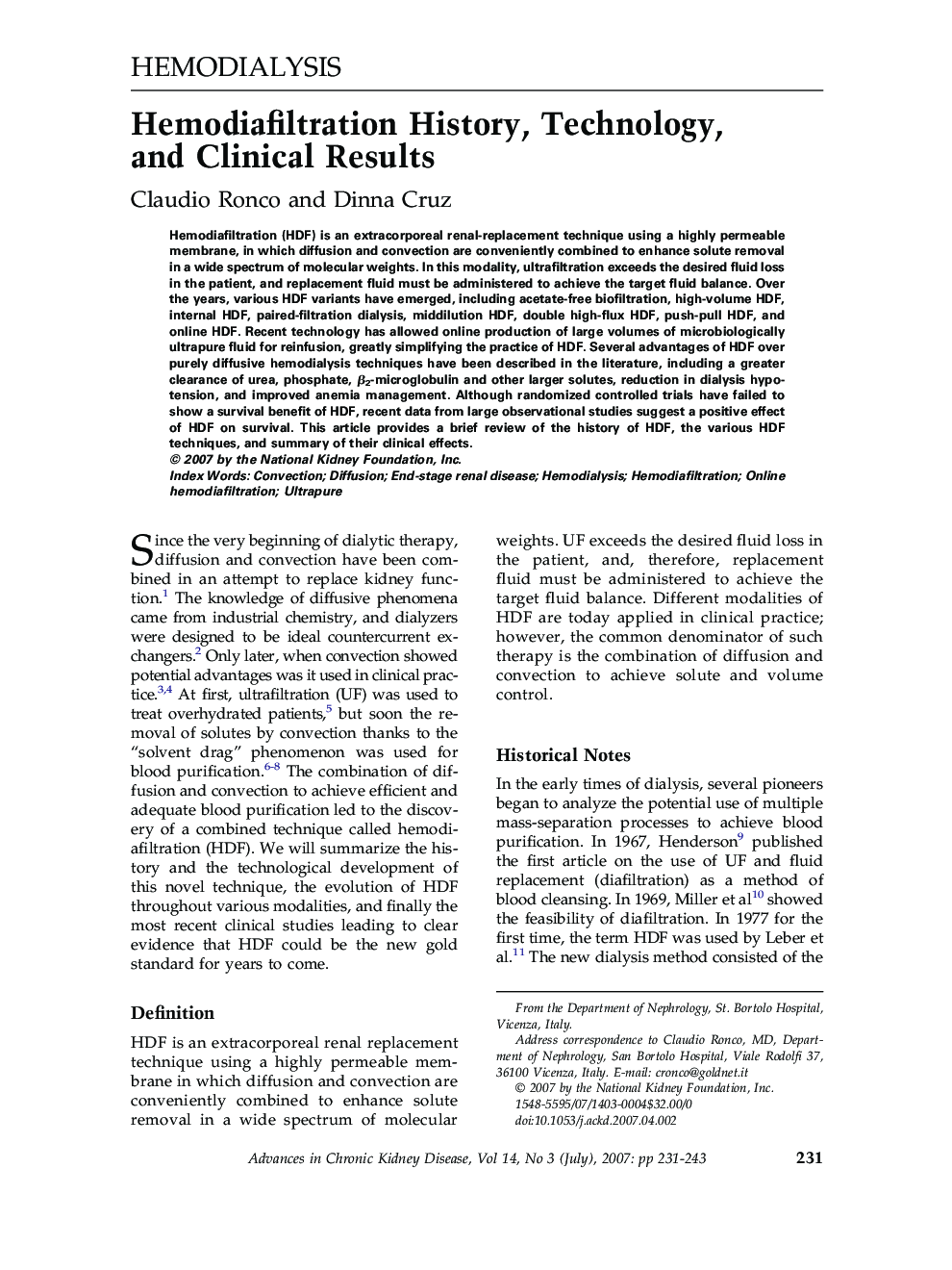 عکس صفحه اول مقاله: Hemodiafiltration History, Technology, and Clinical Results Hemodiafiltration History, Technology, and Clinical Results