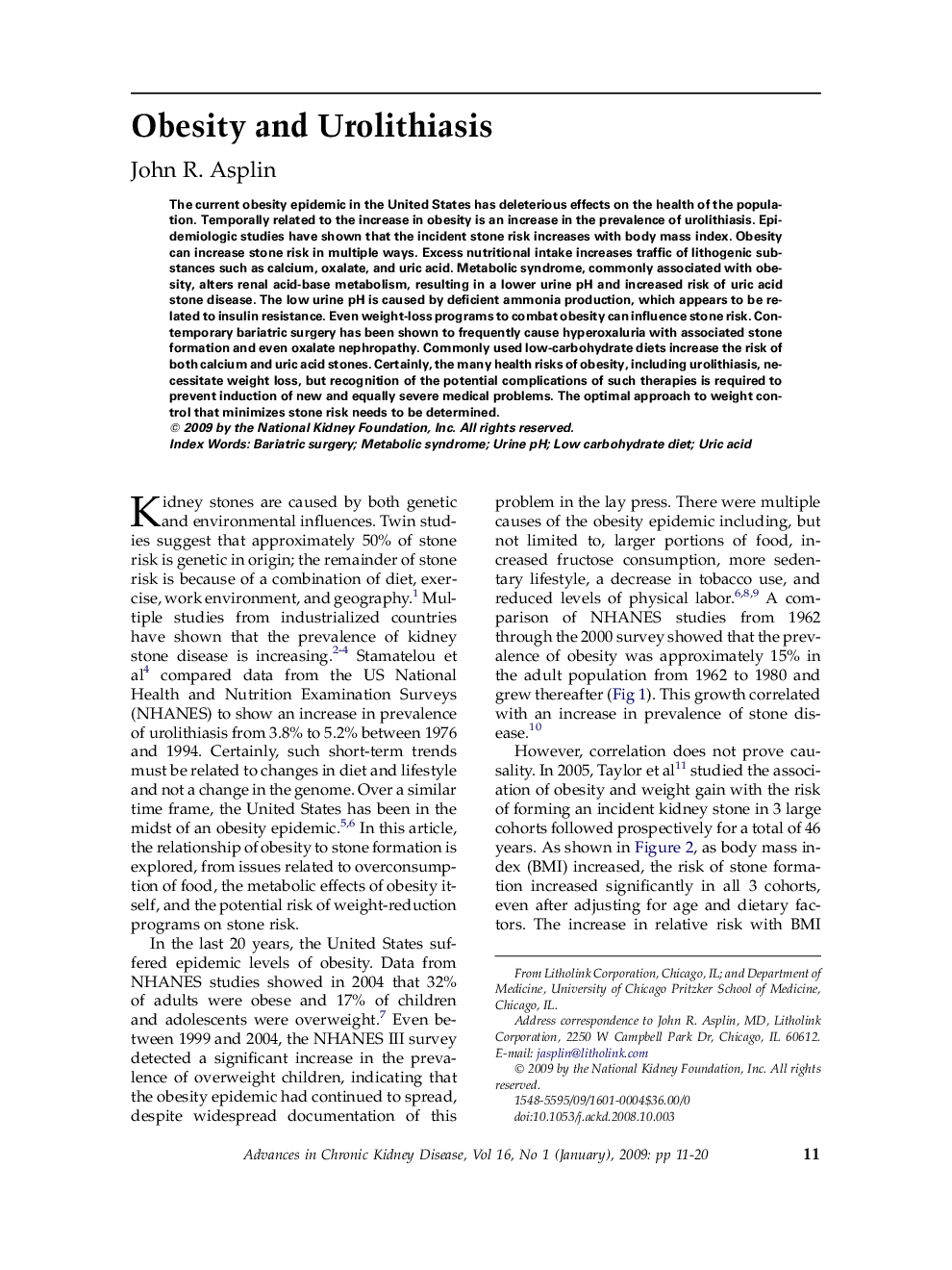 Obesity and Urolithiasis