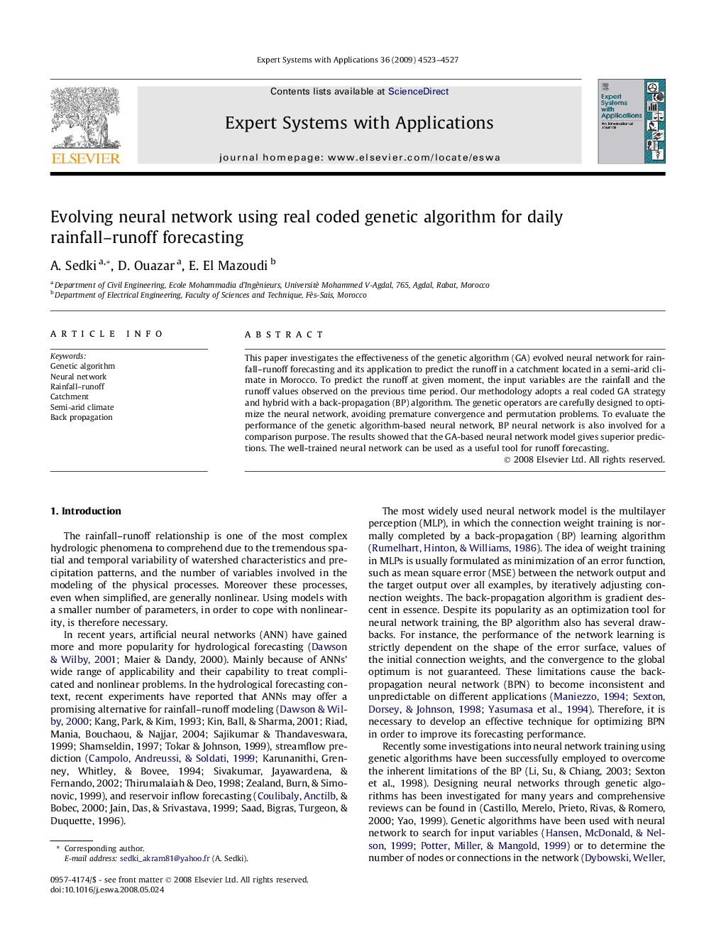 Evolving neural network using real coded genetic algorithm for daily rainfall–runoff forecasting