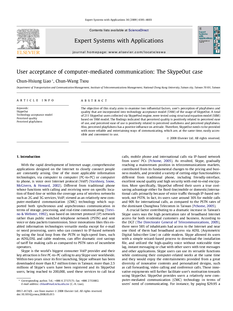 User acceptance of computer-mediated communication: The SkypeOut case