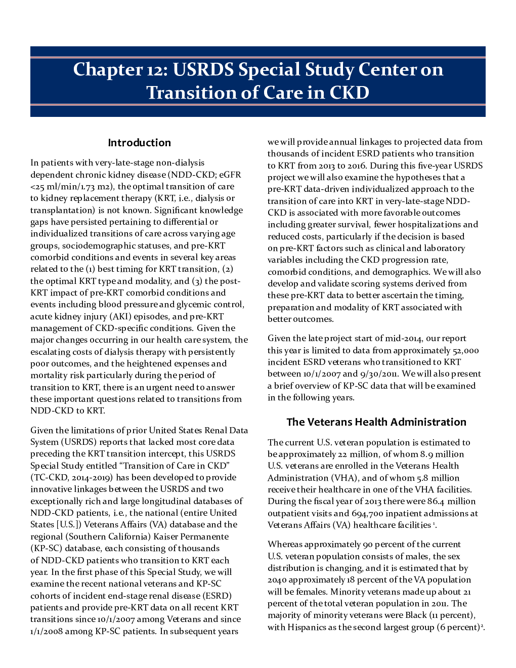 Chapter 12: USRDS Special Study Center on Transition of Care in CKD