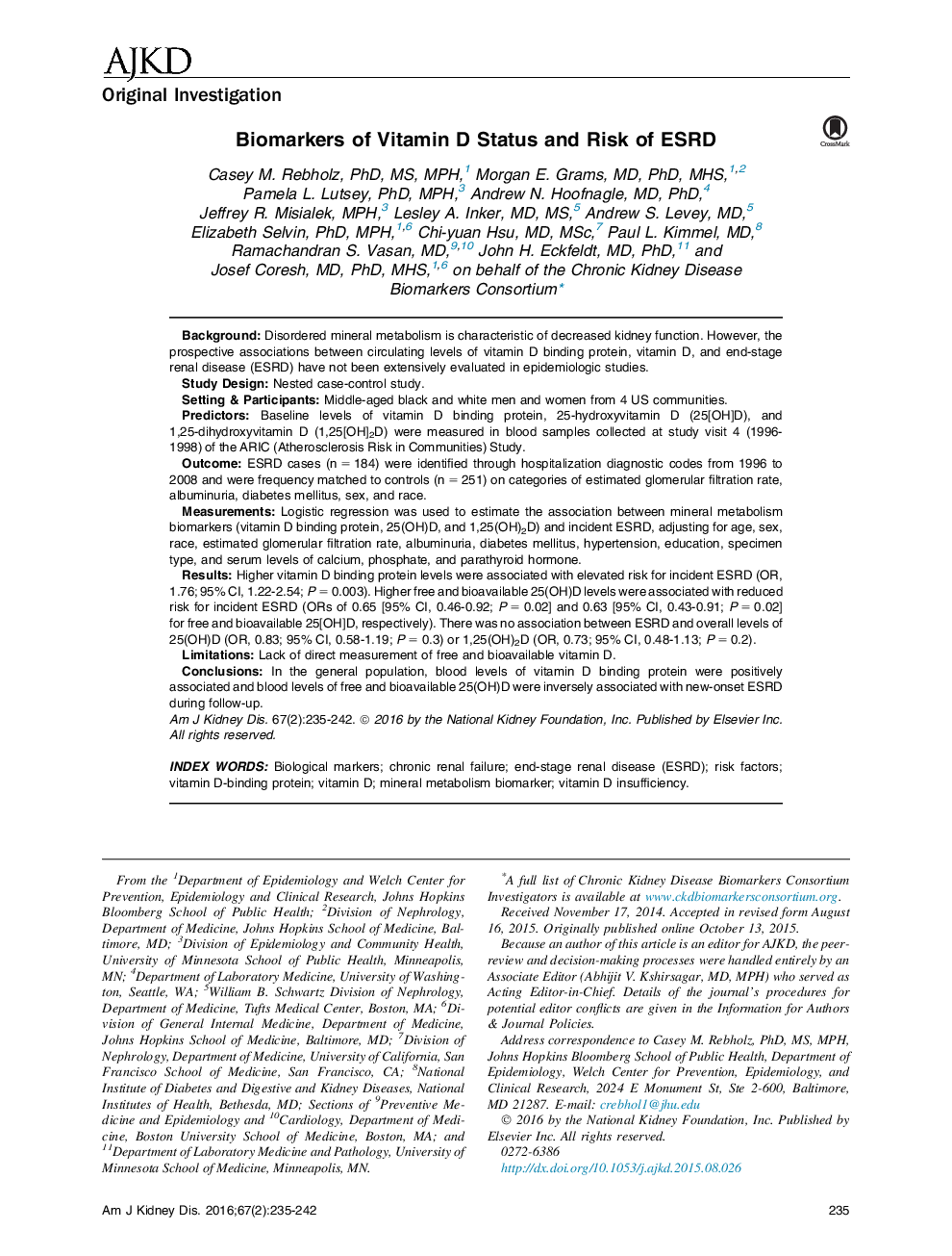 Biomarkers of Vitamin D Status and Risk of ESRD