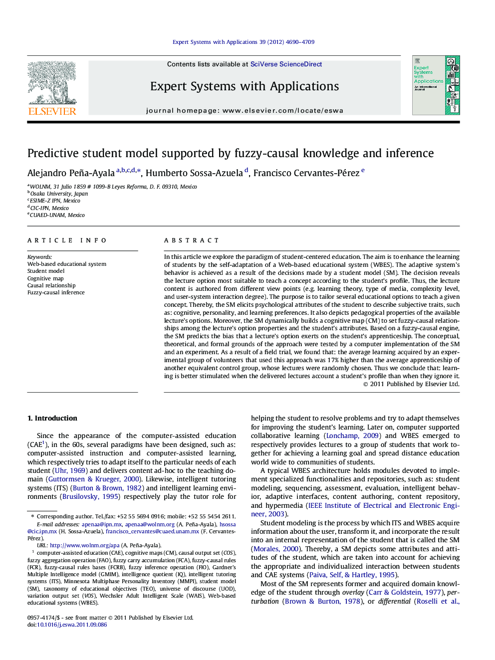 Predictive student model supported by fuzzy-causal knowledge and inference