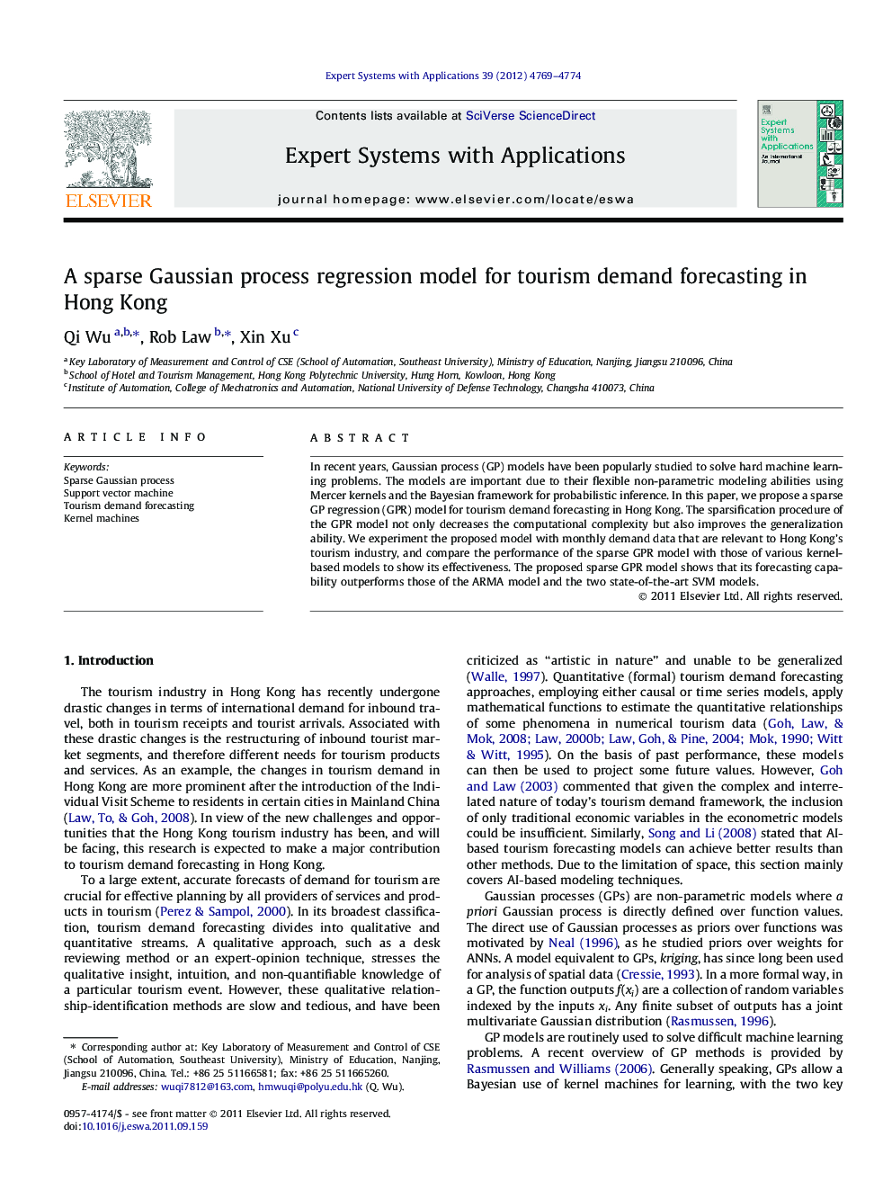 A sparse Gaussian process regression model for tourism demand forecasting in Hong Kong