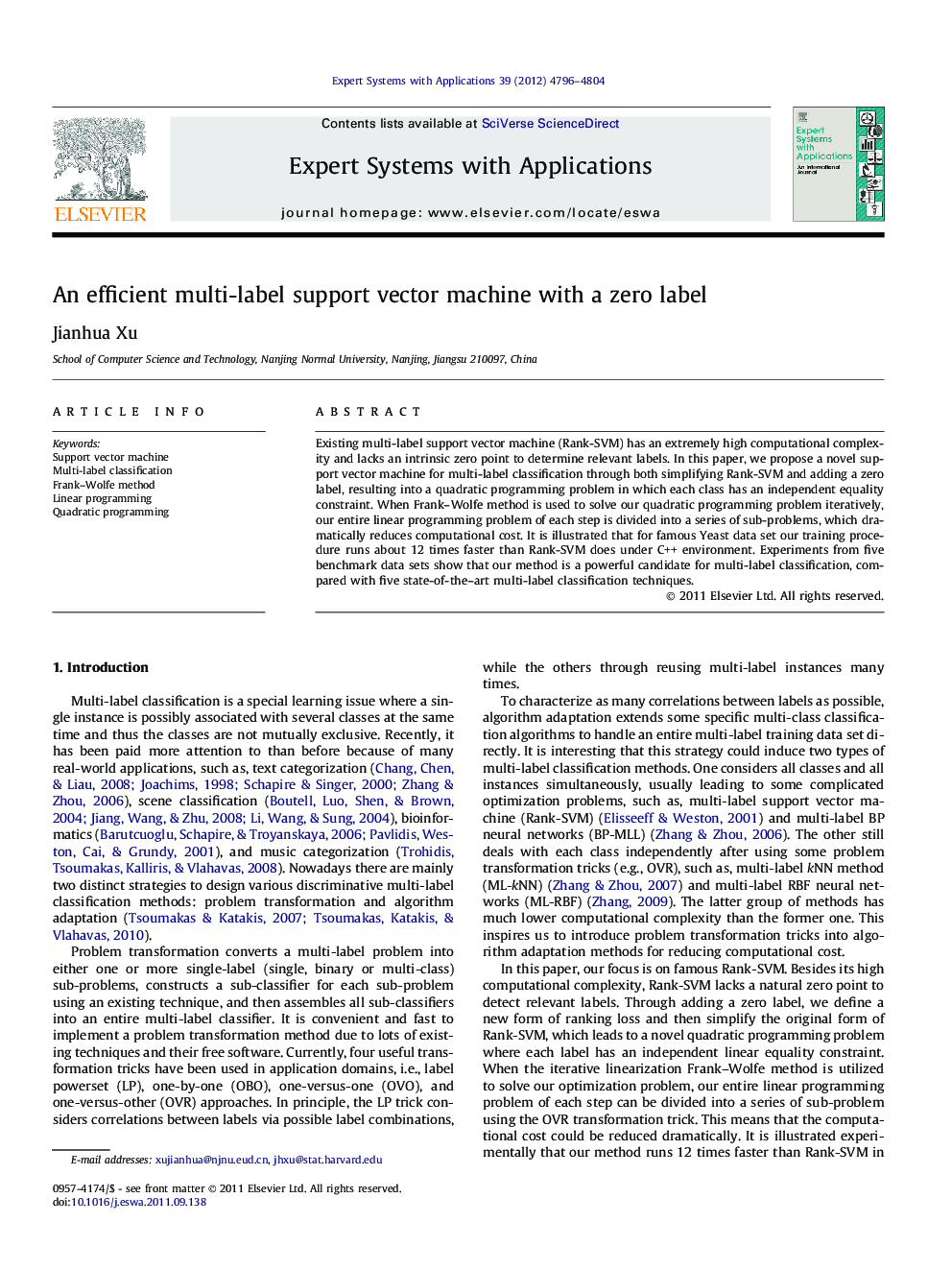 An efficient multi-label support vector machine with a zero label