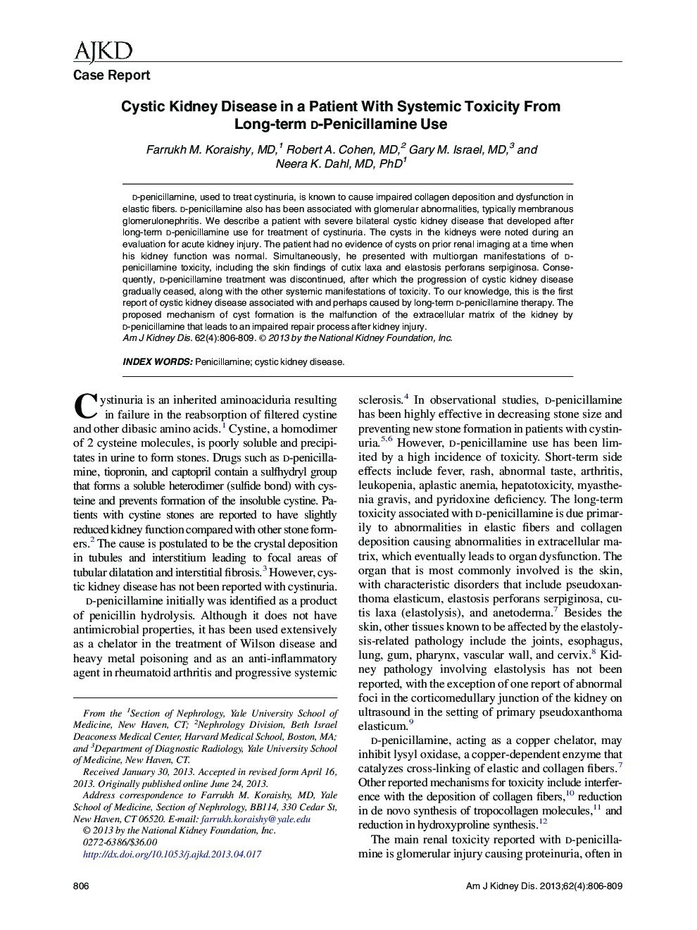 Cystic Kidney Disease in a Patient With Systemic Toxicity From Long-term d-Penicillamine Use