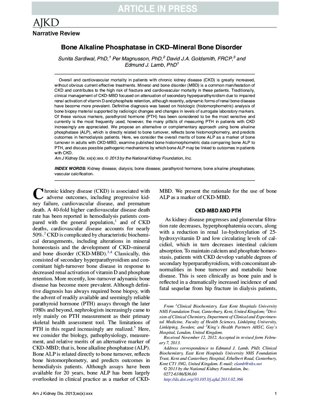 Bone Alkaline Phosphatase in CKD-Mineral Bone Disorder