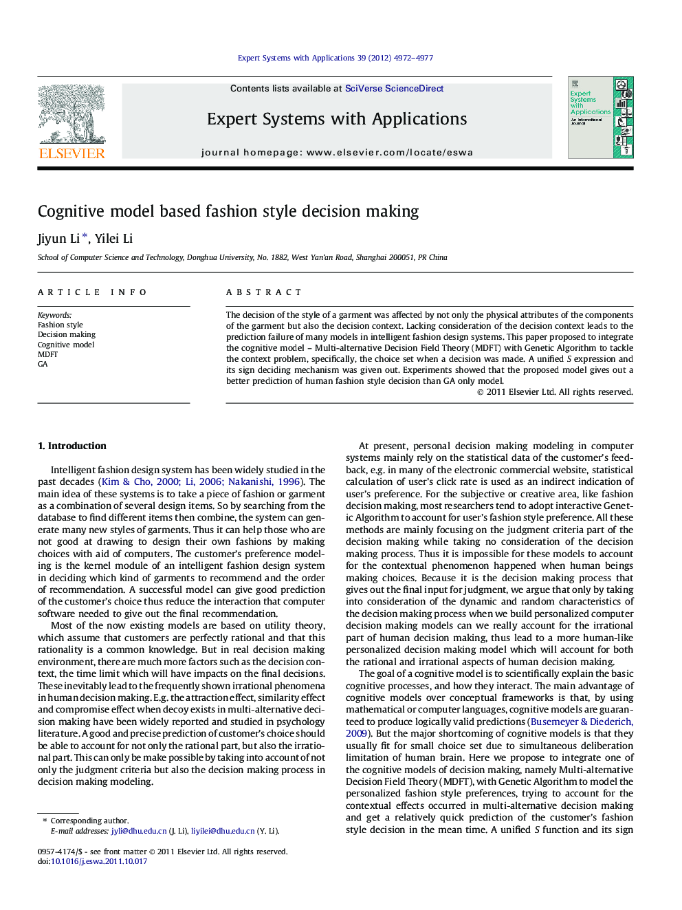 Cognitive model based fashion style decision making