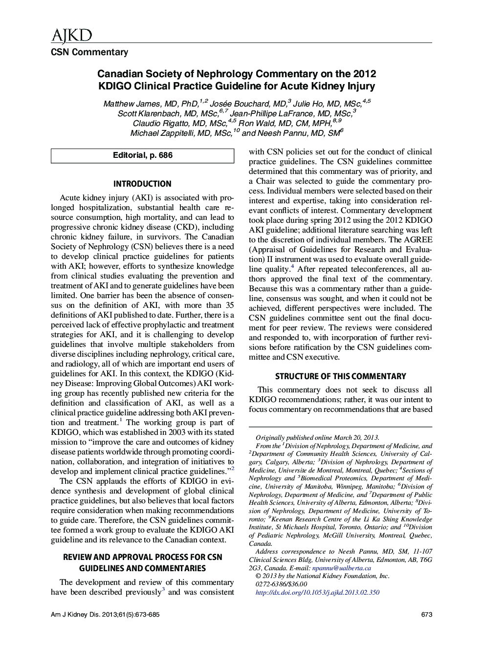 عکس صفحه اول مقاله: Canadian Society of Nephrology Commentary on the 2012 KDIGO Clinical Practice Guideline for Acute Kidney Injury Canadian Society of Nephrology Commentary on the 2012 KDIGO Clinical Practice Guideline for Acute Kidney Injury