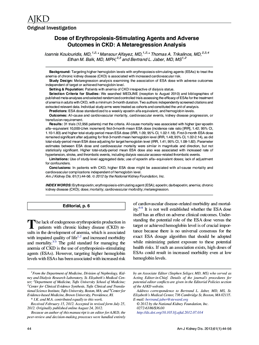 Dose of Erythropoiesis-Stimulating Agents and Adverse Outcomes in CKD: A Metaregression Analysis