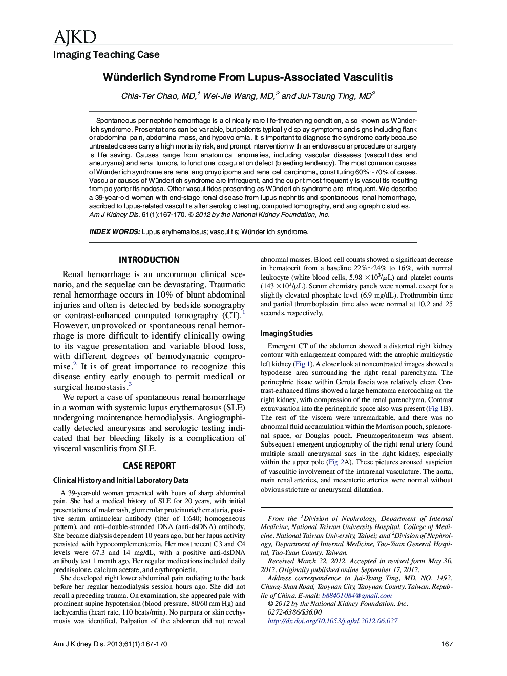 Wünderlich Syndrome From Lupus-Associated Vasculitis