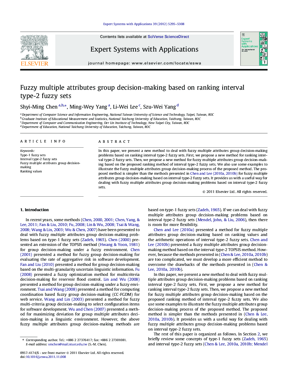 Fuzzy multiple attributes group decision-making based on ranking interval type-2 fuzzy sets