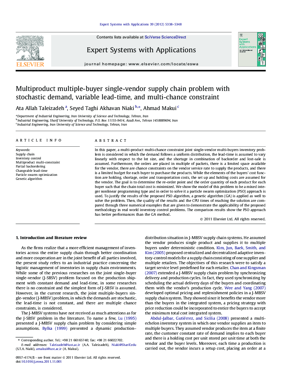 Multiproduct multiple-buyer single-vendor supply chain problem with stochastic demand, variable lead-time, and multi-chance constraint