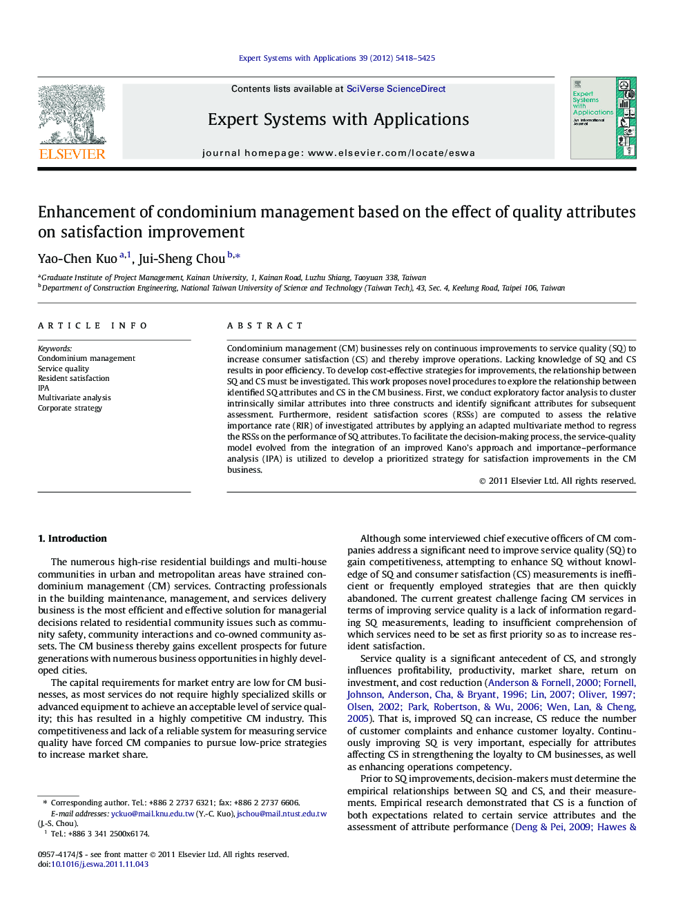 Enhancement of condominium management based on the effect of quality attributes on satisfaction improvement