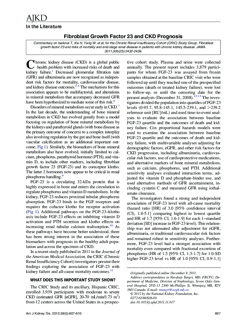 Fibroblast Growth Factor 23 and CKD Prognosis