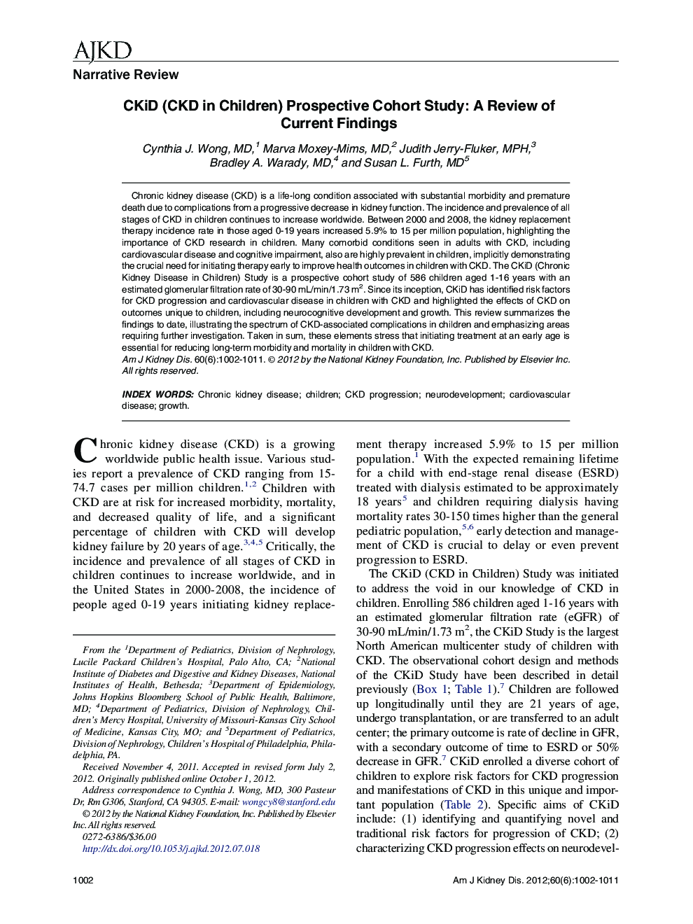 CKiD (CKD in Children) Prospective Cohort Study: A Review of Current Findings