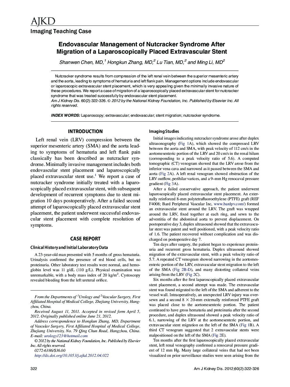 Endovascular Management of Nutcracker Syndrome After Migration of a Laparoscopically Placed Extravascular Stent