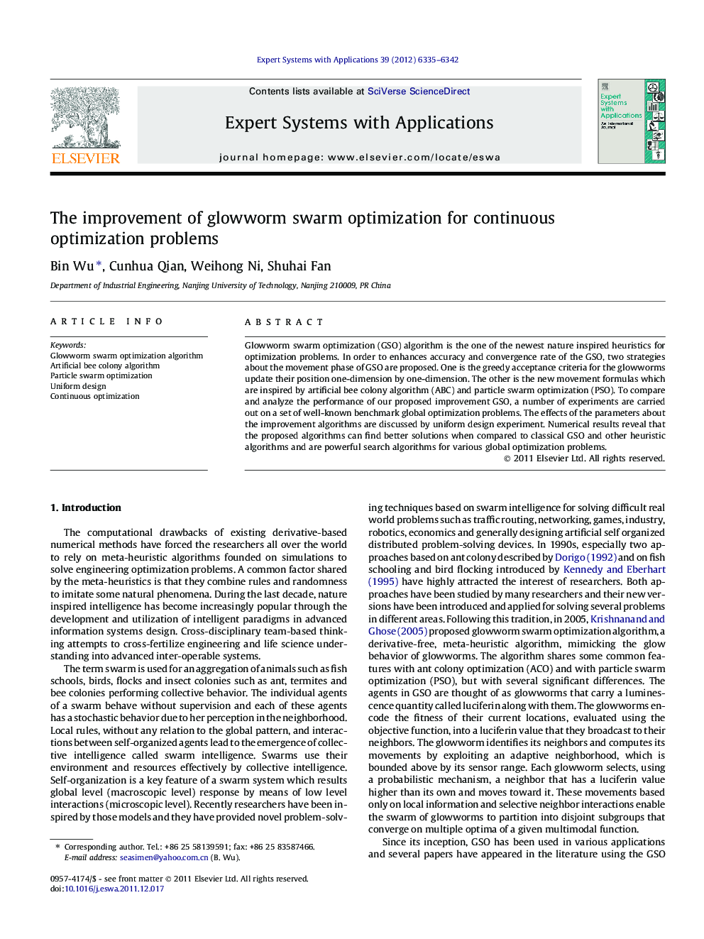 The improvement of glowworm swarm optimization for continuous optimization problems