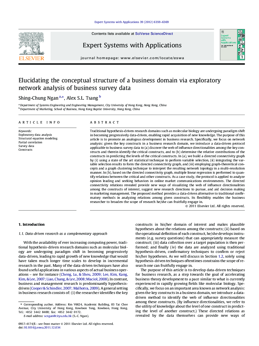 Elucidating the conceptual structure of a business domain via exploratory network analysis of business survey data