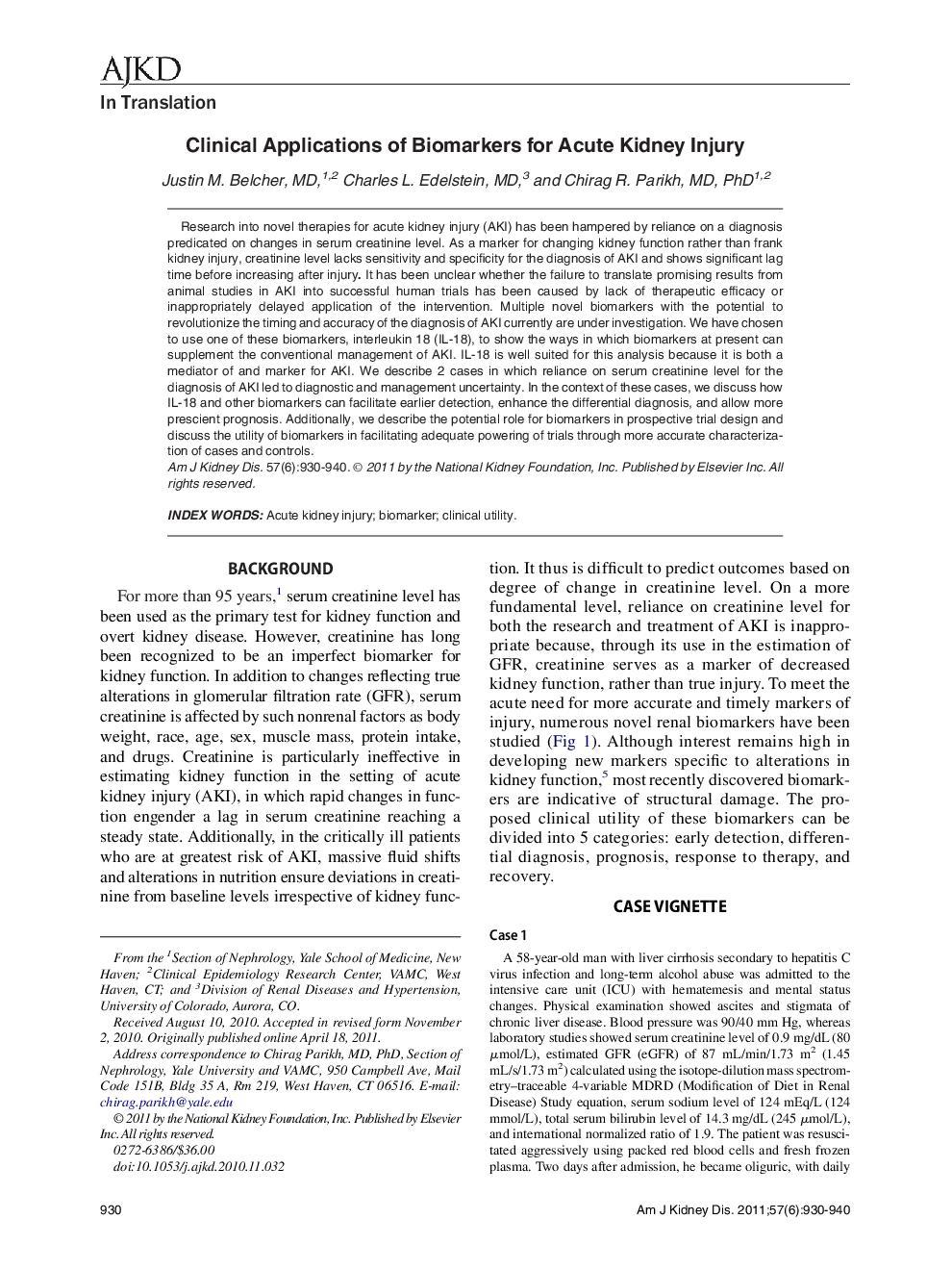 Clinical Applications of Biomarkers for Acute Kidney Injury