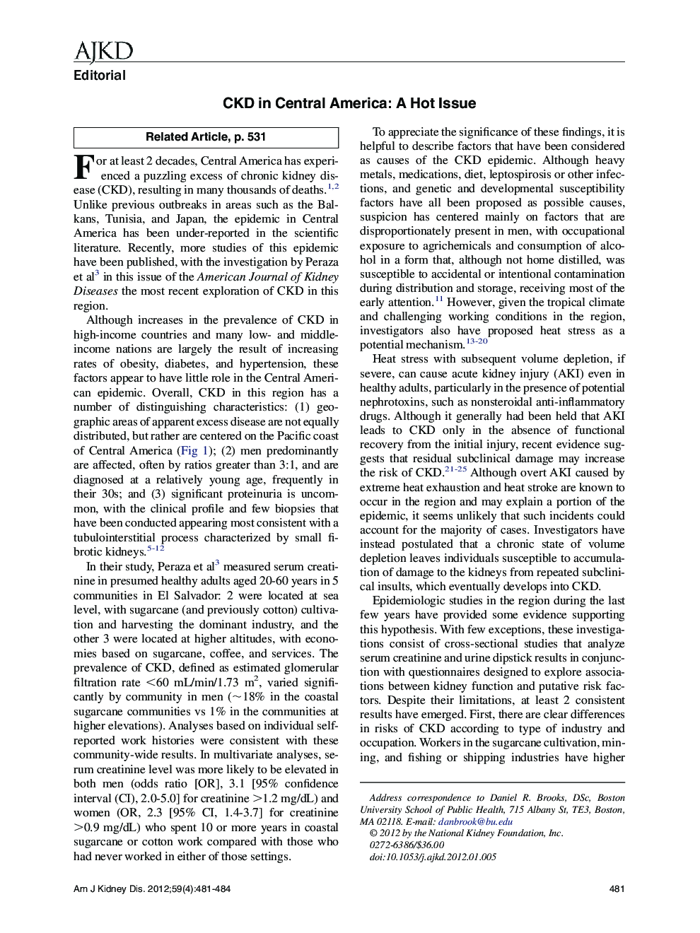 CKD in Central America: A Hot Issue