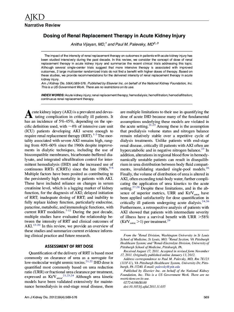 Dosing of Renal Replacement Therapy in Acute Kidney Injury