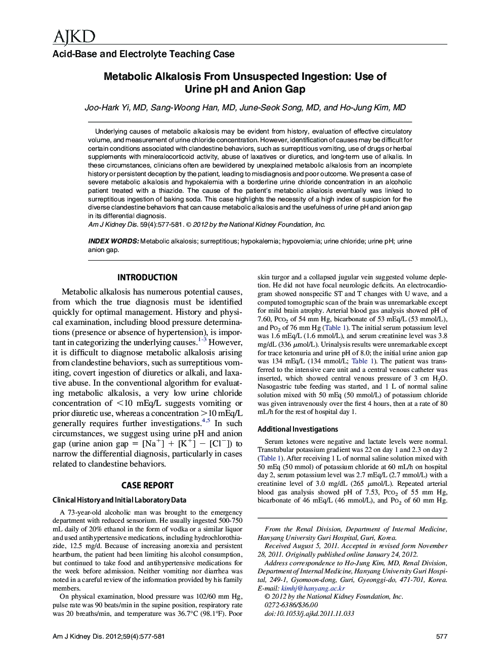 Metabolic Alkalosis From Unsuspected Ingestion: Use of Urine pH and Anion Gap