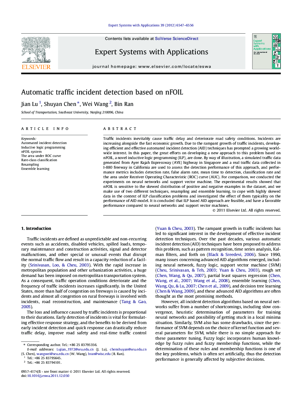 عکس صفحه اول مقاله: Automatic traffic incident detection based on nFOIL Automatic traffic incident detection based on nFOIL