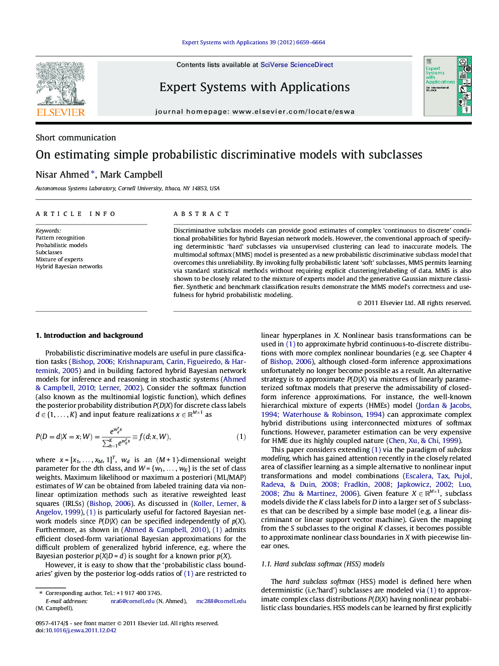 On estimating simple probabilistic discriminative models with subclasses