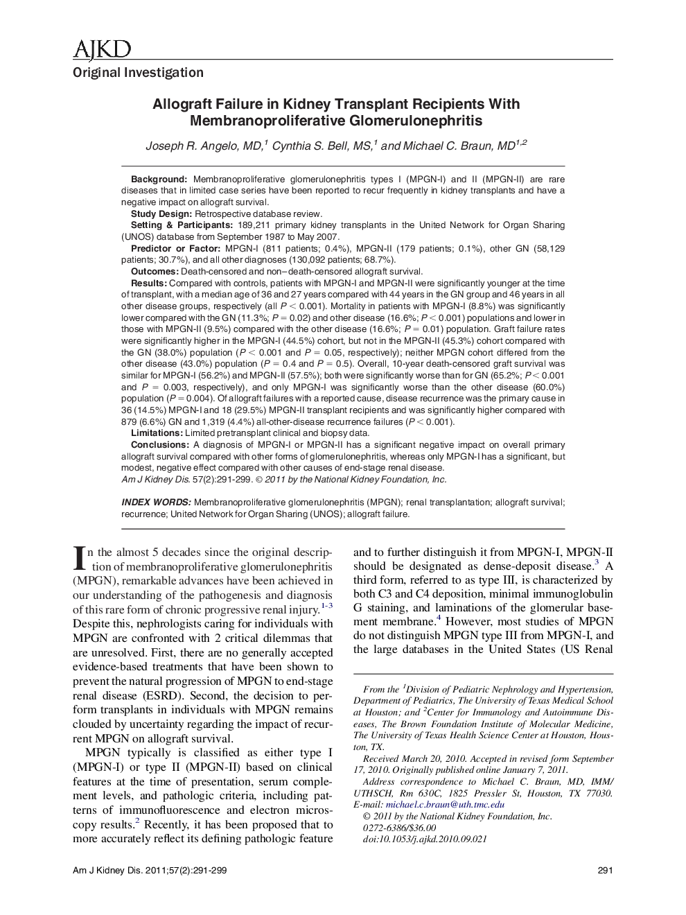 Allograft Failure in Kidney Transplant Recipients With Membranoproliferative Glomerulonephritis