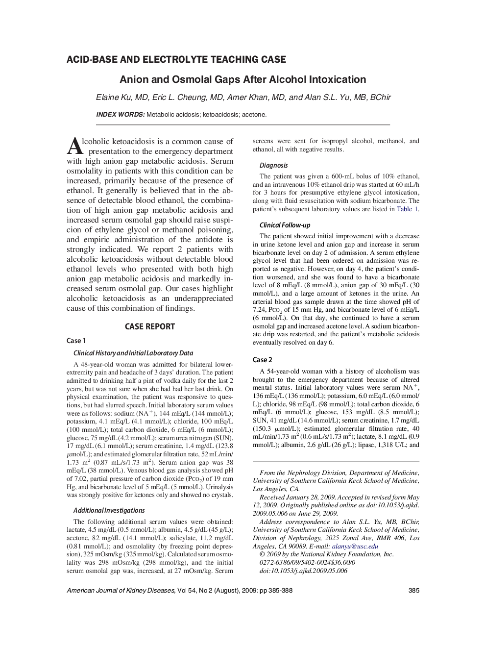 Anion and Osmolal Gaps After Alcohol Intoxication