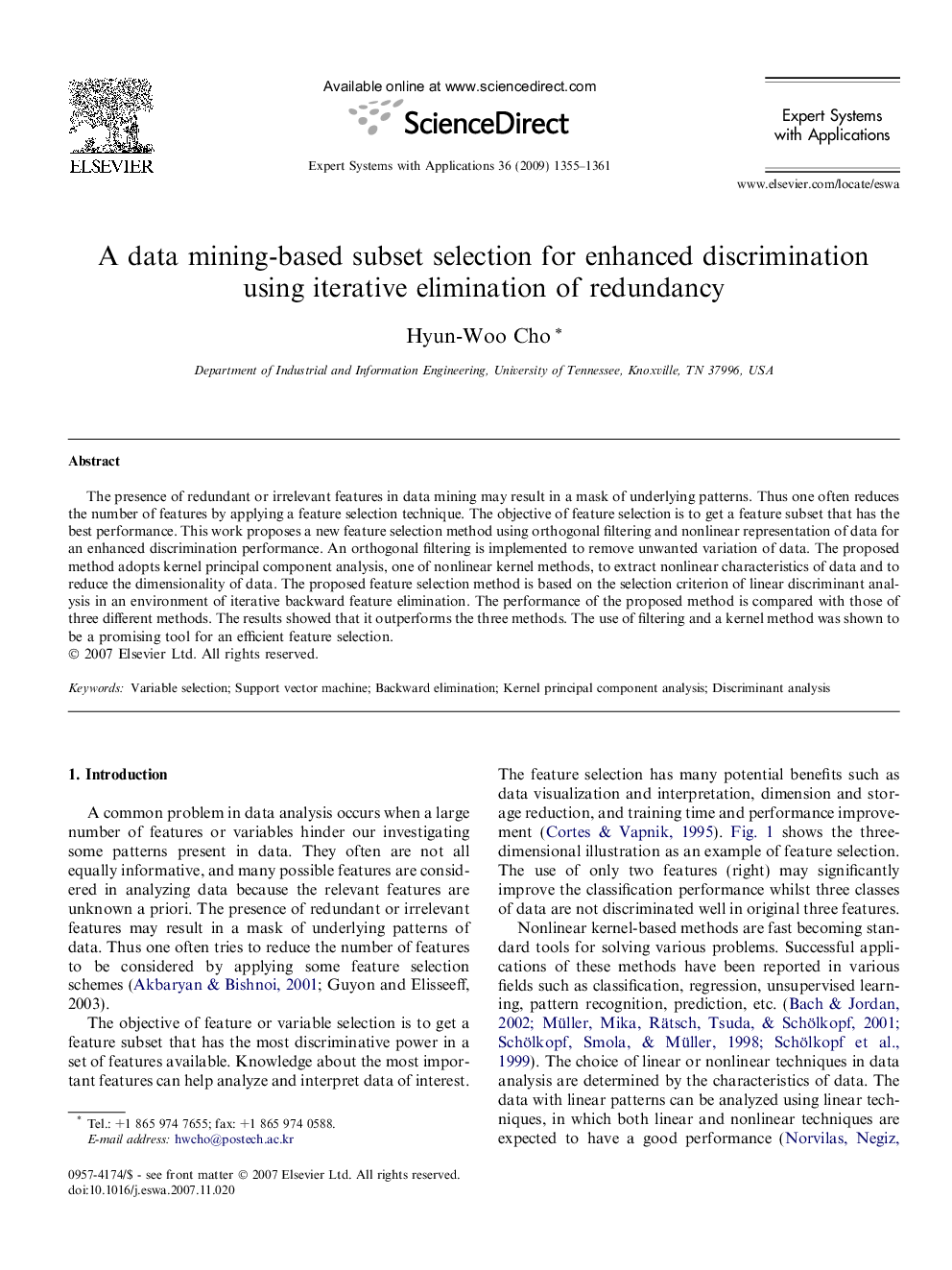 A data mining-based subset selection for enhanced discrimination using iterative elimination of redundancy