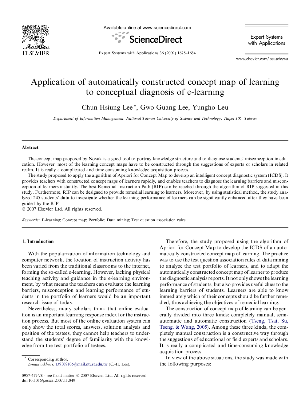 Application of automatically constructed concept map of learning to conceptual diagnosis of e-learning