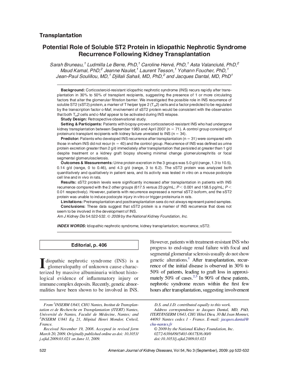 Potential Role of Soluble ST2 Protein in Idiopathic Nephrotic Syndrome Recurrence Following Kidney Transplantation