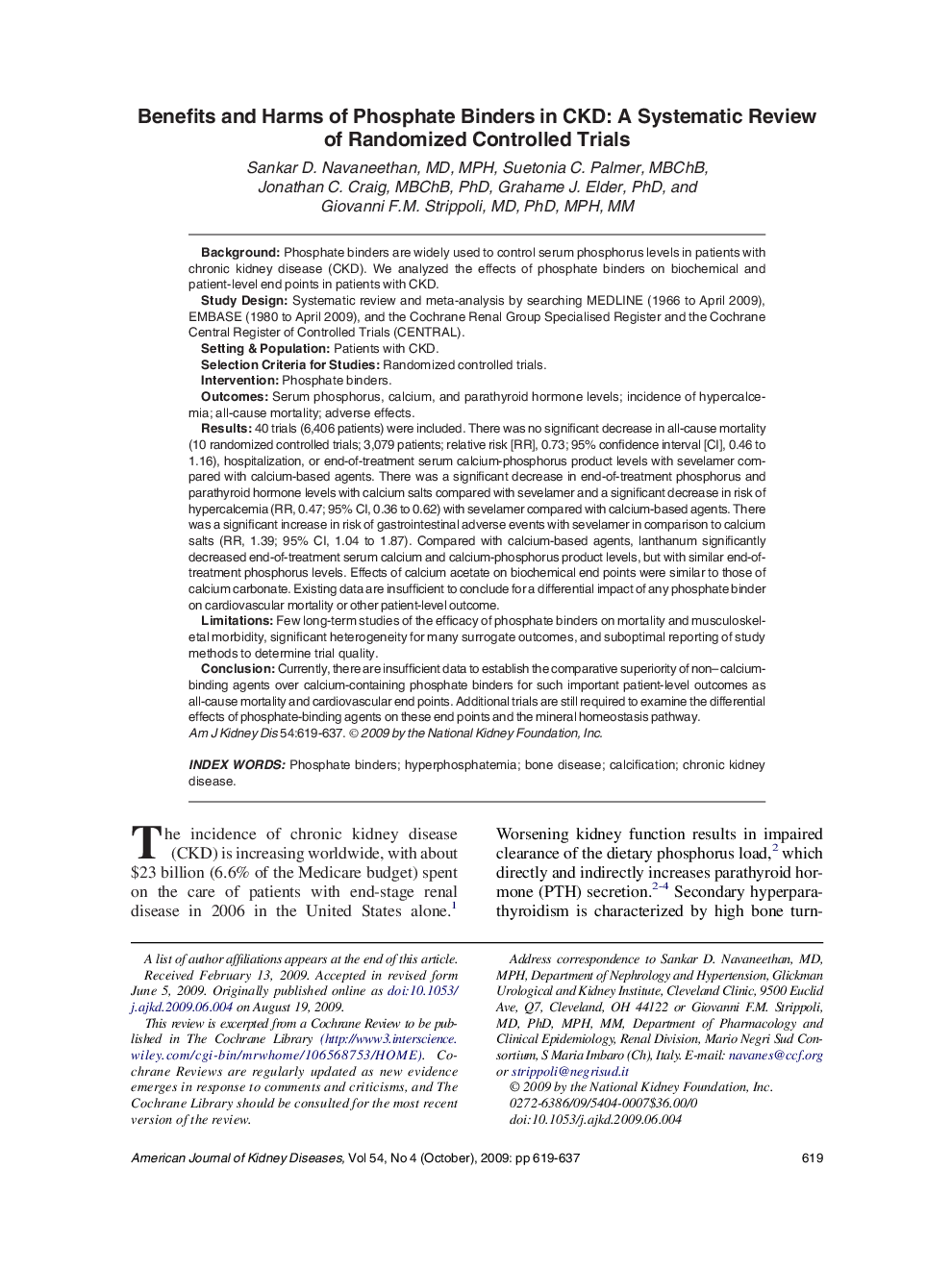 Benefits and Harms of Phosphate Binders in CKD: A Systematic Review of Randomized Controlled Trials