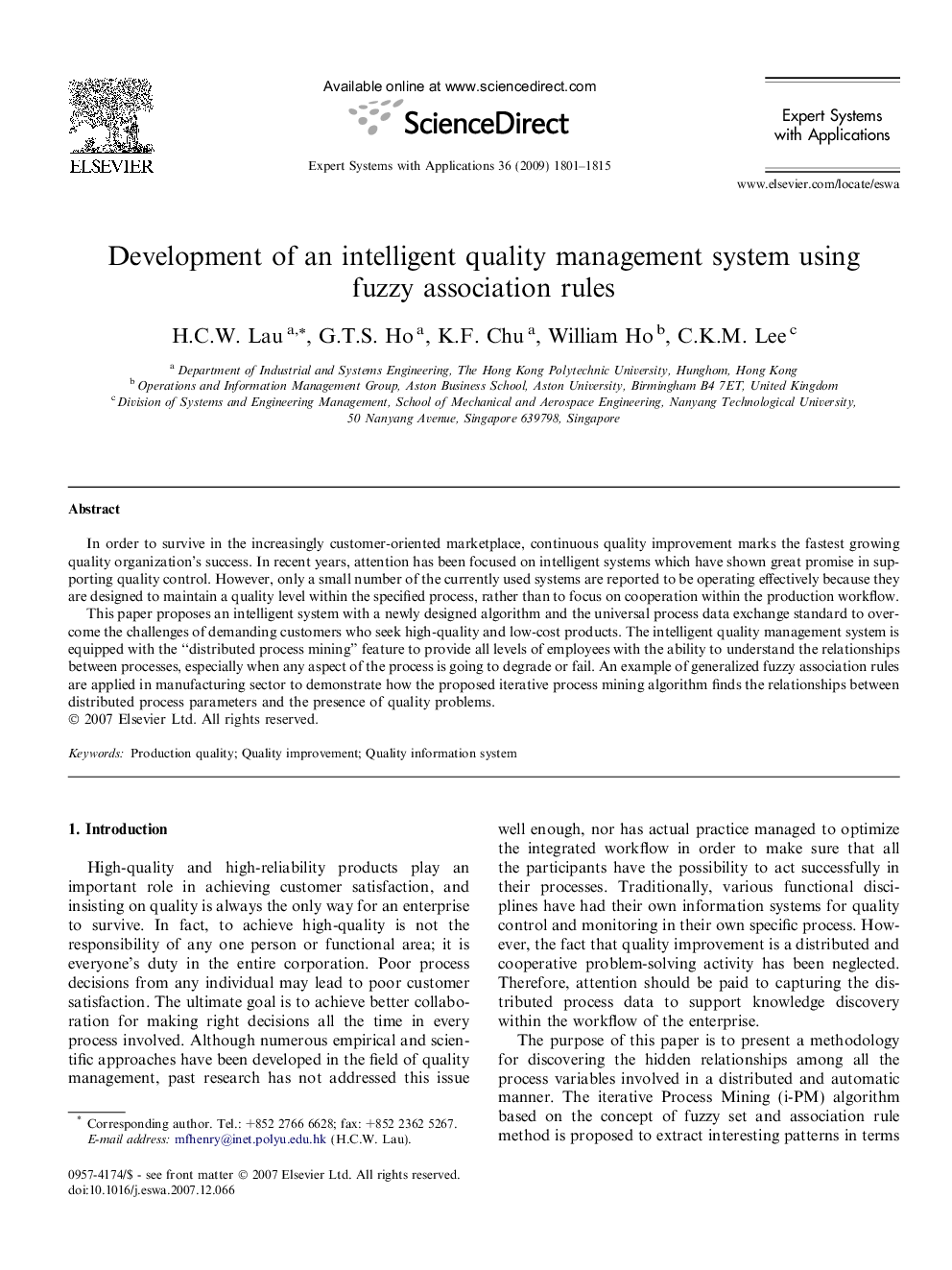 Development of an intelligent quality management system using fuzzy association rules