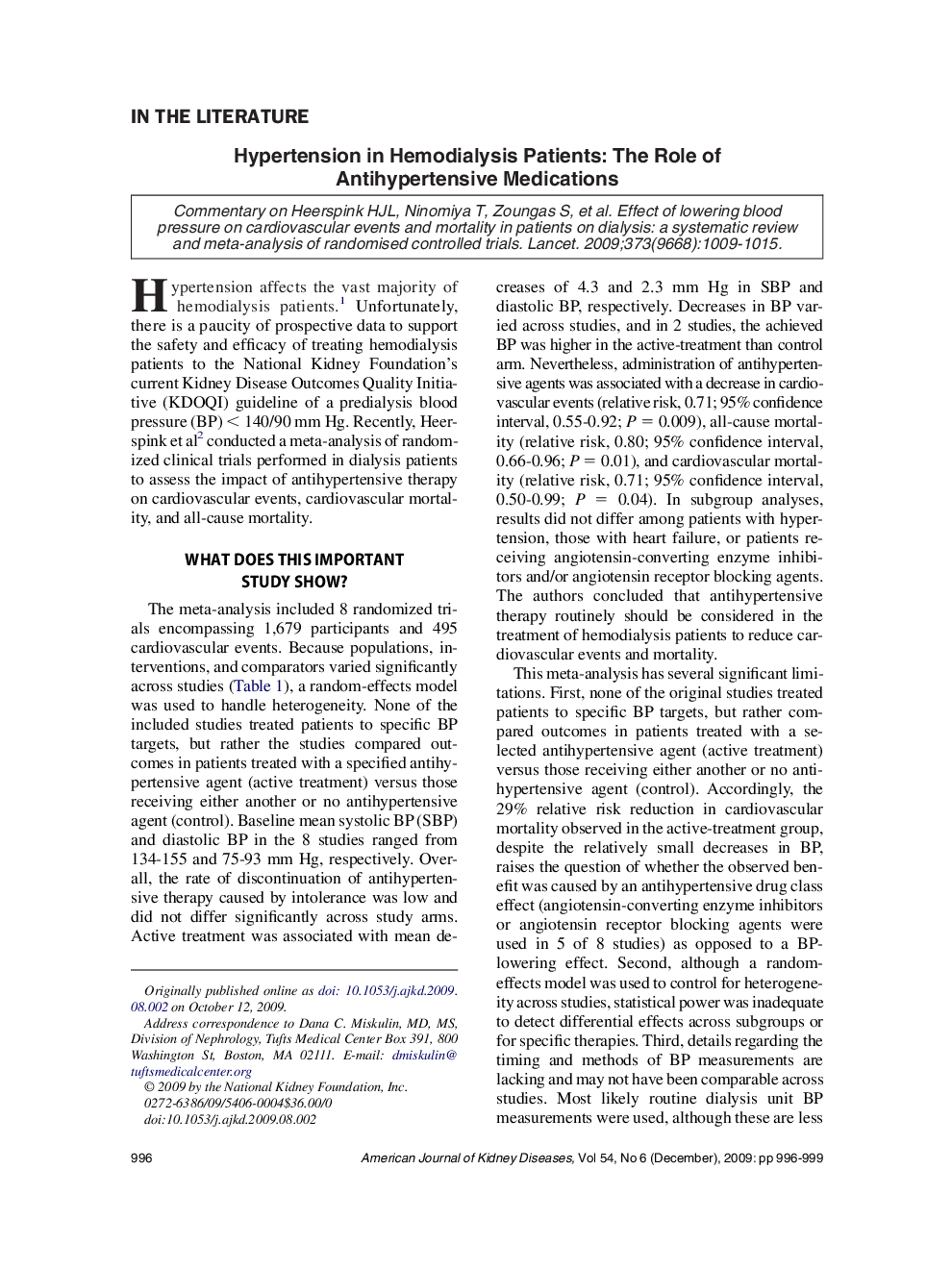 Hypertension in Hemodialysis Patients: The Role of Antihypertensive Medications