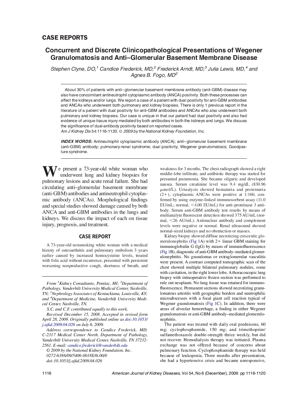 Concurrent and Discrete Clinicopathological Presentations of Wegener Granulomatosis and Anti-Glomerular Basement Membrane Disease